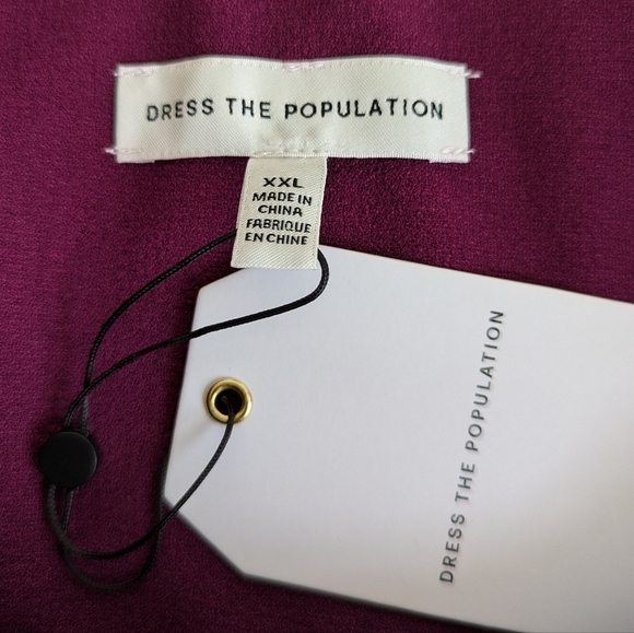 Dress the Population Tiffany Bow Shoulder One-sided Midi Dress Deep Plum- sz XXL - Picture 6 of 11
